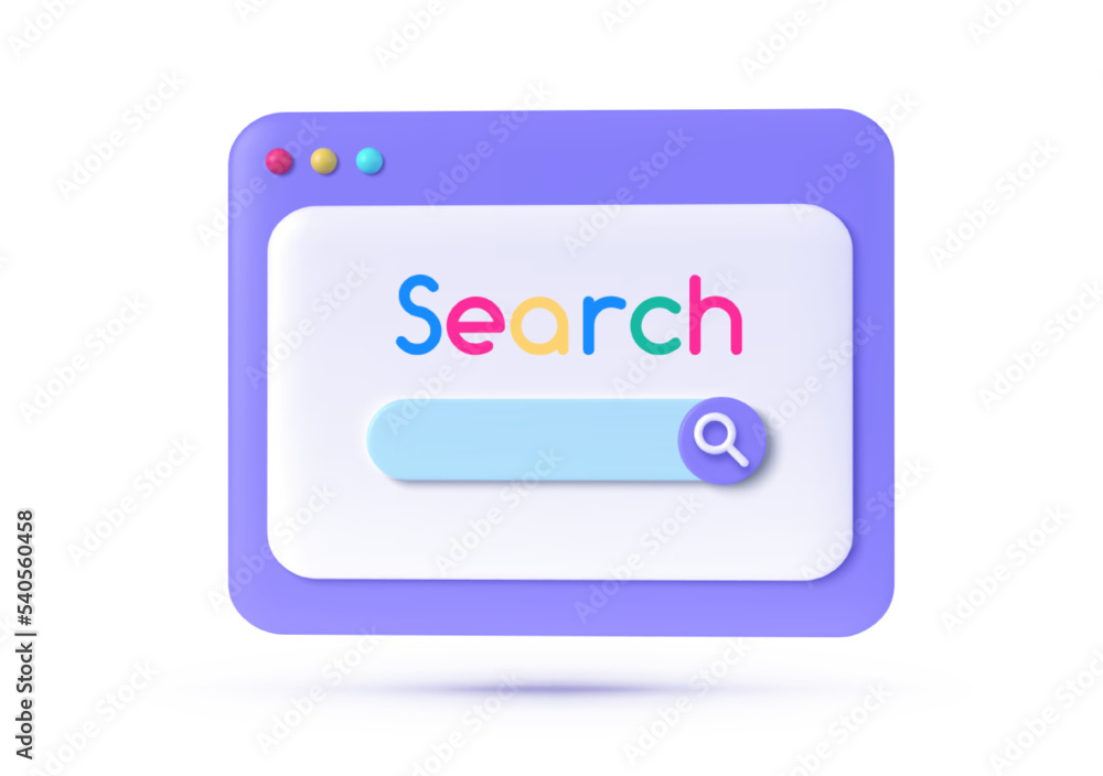 Poster icon with search 3d for web site design. search bar design element. web ui design. vector illustrati