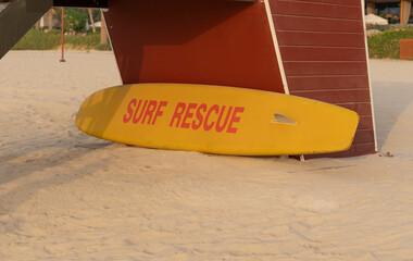 Surf rescue board on the beach in Dubai