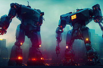 complex station with giant robot