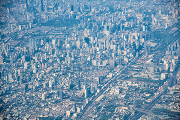 Aerial view of Bangkok from the aircraft, Thailand