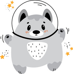 Astronaut dog, dog flying in space, children's illustrations on the space theme, spaceships, aliens, comet, planet, asteroid, space, galaxy, rocket flying into space, alien ship, space elements set	
