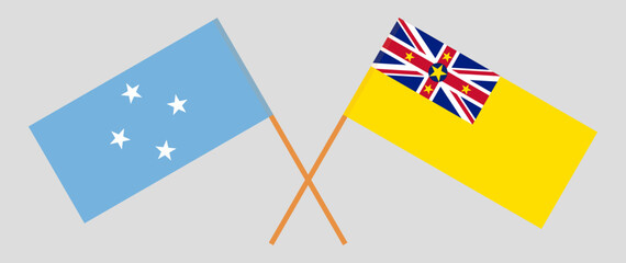 Crossed flags of Micronesia and Niue. Official colors. Correct proportion