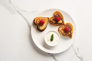 Heart shaped pancakes for Valentine's Day breakfast