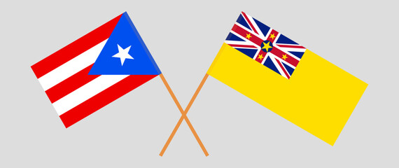 Crossed flags of Puerto Rico and Niue. Official colors. Correct proportion