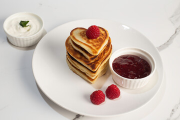 Heart shaped pancakes for Valentine's Day breakfast