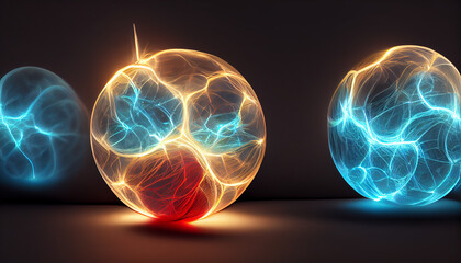 Energy particle, neurons, with light rays, abstract background