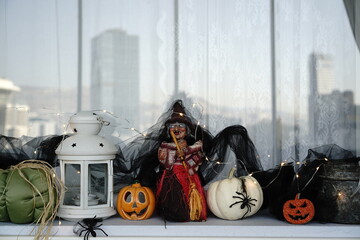interior halloween decoration by the window - 540562883