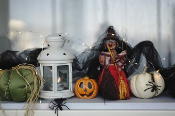 interior halloween decoration by the window - 540563079
