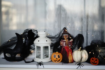 interior halloween decoration by the window - 540563253