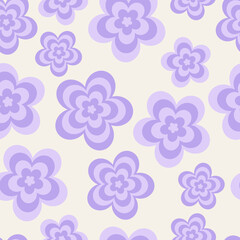 Y2k seamless pattern with flowers, tunnel of concentric daisies. Vector background in retro psychedelic 2000s style. Lilac color.  Trendy girly design. Funny cute texture.