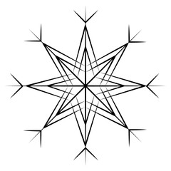 Outline drawing of a snowflake on a transparent background in a minimalist style. Line art. Isolate