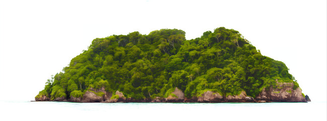 island, forested islet isolated on white background - obrazy, fototapety, plakaty