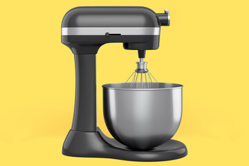 Modern kitchen mixer for cooking, blending and mixing on yellow background.