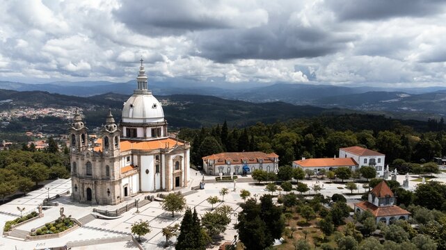 Aerial shot of the Sameiro Sanctuary in Barcelos, Portugal