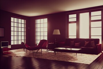 Modern vintage interior of living room 3D Rendering