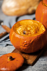 food photo baked pumpkin with filling