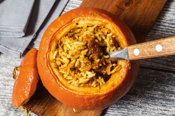 food photo baked pumpkin with filling