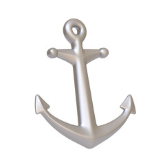 Anchor isolated on white background. 3D icon, sign and symbol. Cartoon minimal style. 3D Rendering Illustration