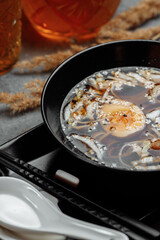ramen with chicken and pork, SHOYU RAMEN chicken and pork with noodles