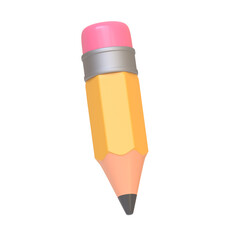 Pencil Icon isolated on white background. 3D icon, sign and symbol. Cartoon minimal style. 3D Rendering Illustration