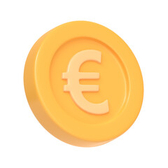Obraz premium Golden coin with euro sign isolated on white background. 3D icon, sign and symbol. Cartoon minimal style. 3D Rendering Illustration