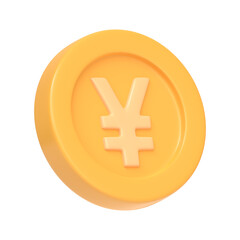 Obraz premium Golden coin with yen sign isolated on white background. 3D icon, sign and symbol. Cartoon minimal style. 3D Rendering Illustration