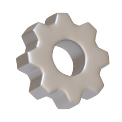 Metallic gear icon isolated on white background. 3D icon, sign and symbol. Cartoon minimal style. 3D Rendering Illustration