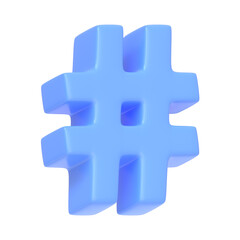 Fototapeta premium Blue hashtag symbol isolated on white background. 3D icon, sign and symbol. Cartoon minimal style. 3D Rendering Illustration