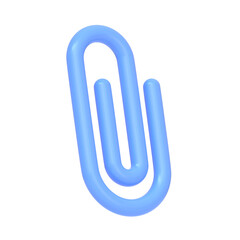 Obraz premium Blue paper clip isolated on white background. 3D icon, sign and symbol. Cartoon minimal style. 3D Rendering Illustration