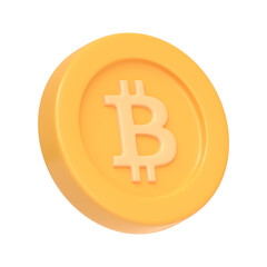 Bitcoin token isolated on white background. 3D icon, sign and symbol. Cartoon minimal style. 3D Rendering Illustration