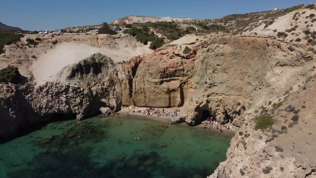 Tsigrado Beach Aerial View in Milos, Cyclades Island in Aegean Sea, Greece