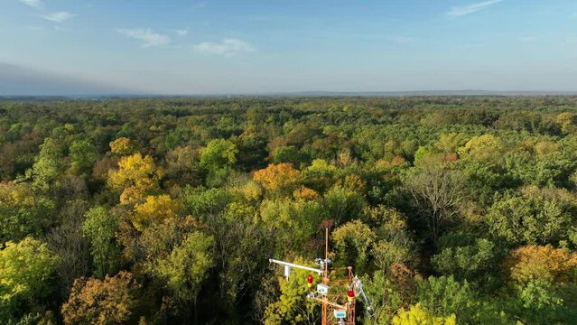 Science scientific station forest weather meteorology monitoring measurements eddy covariance systems, scientist consist anemometer scientific tower research, pyranometer measuring solar irradiance