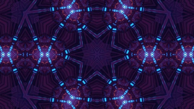 Seamless 3d Rendering Of A Motion Graphics Background With Dark Blue Lights And Mandala Patterns