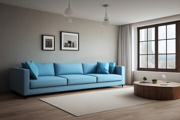 Loft style house with sofa and accessories in the room.3d rendering