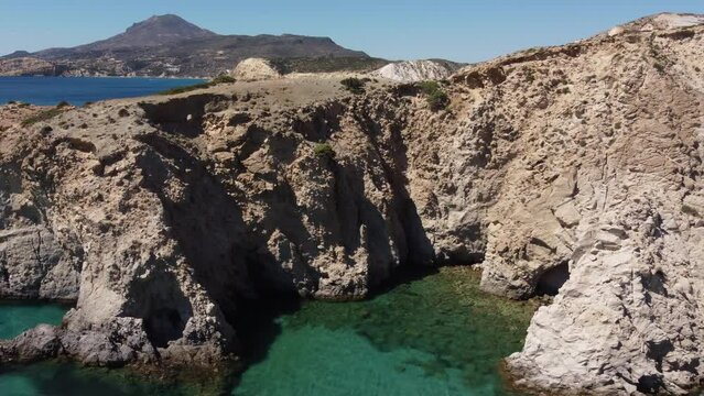 Tsigrado Beach Aerial View in Milos, Cyclades Island in Aegean Sea, Greece