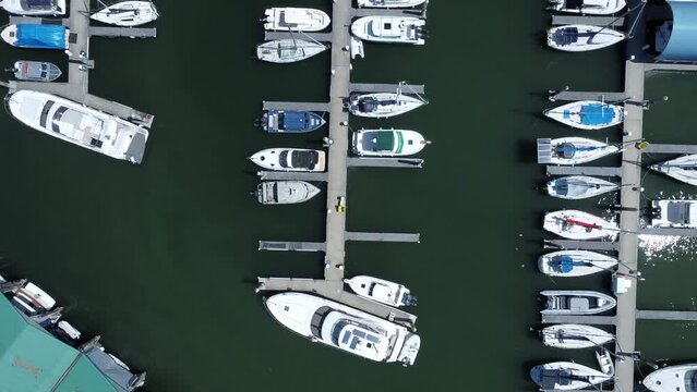 Aerial view of boats in the harbor of Vancouver Bowen island