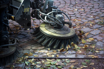 Closeup of cleaning machine in the street