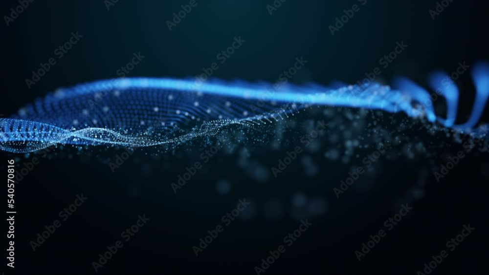 Poster futuristic video animation with particle wave object in slow motion, 4096x2304 loop 4k