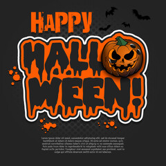 Logo Happy Halloween. Bowling ball as pumpkin