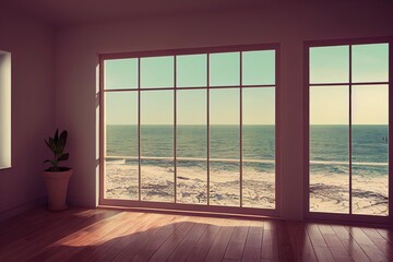 Fototapeta na wymiar Mockup frame in coastal boho style interior, 3d render