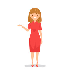 The girl shows something. Character in flat style