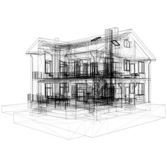 Residential Modern Building House Vector. Illustration Isolated On White Background. A vector illustration Of A Family House. With Hidden Lines