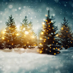 Blurred Christmas trees in the forest 3d illustration