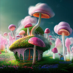 mushroom fairy house in an enchanted forest
