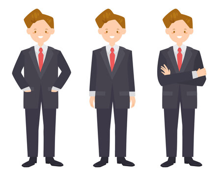 Vector young business man character in flat style in different poses