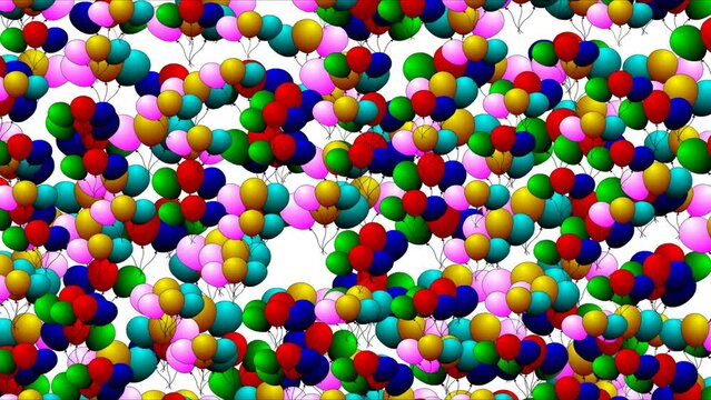 Flying colorful three set Balloons Isolated on white background colorful party balloons looped version. 4K graphic source animated clip for making any project and presentation