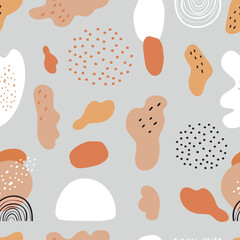 Kids vector cartoon nursery seamless pattern with abstract shapes and points doodle  colorful grey background - 540572606