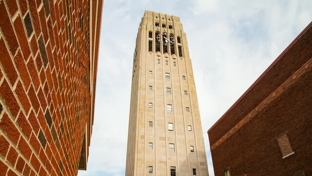 Lockdown Tall Tower Of University Of Michigan Under Cloudy Sky - Ann Arbor, Michigan