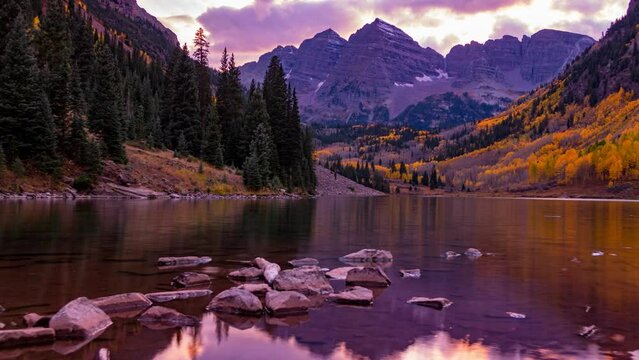 Lockdown Time Lapse Shot Of Maroon Bells Peaks In Elk Mountains