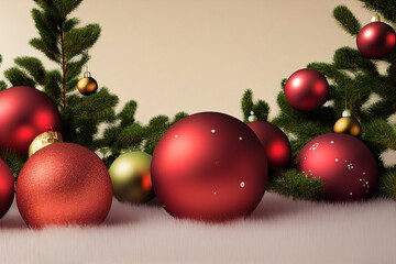 Christmas decorations on the branches fir. CGI
